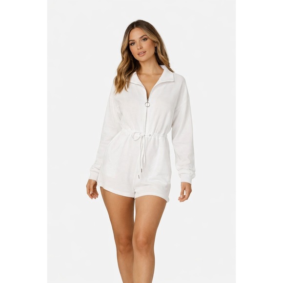 Princess Polly Pants - Princess Polly White Romper Zip Front Belted Lounge Playsuit Women 6